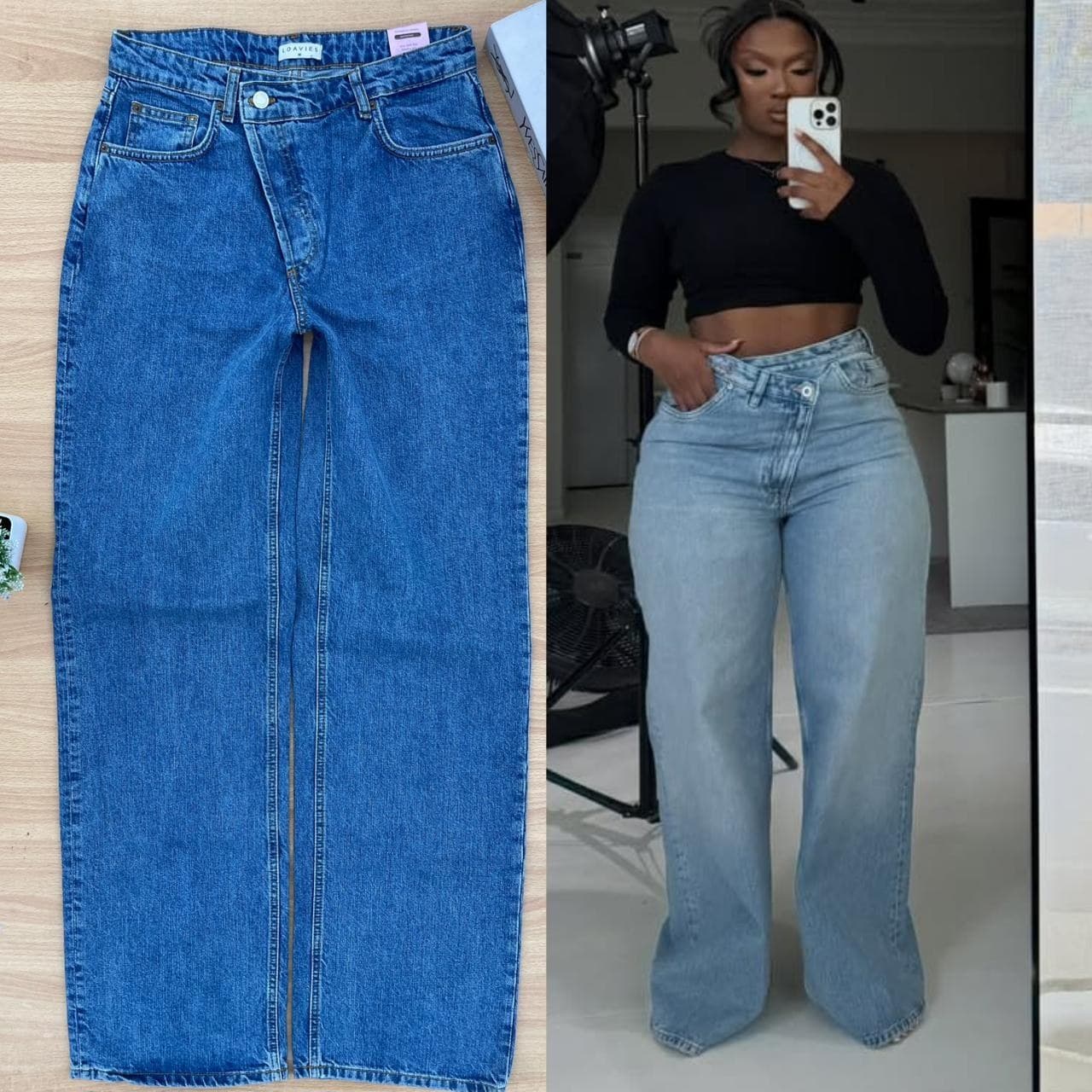 Blue Wide-Leg Denim Jeans