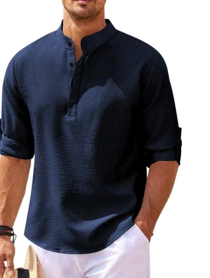 Navy Blue Long-Sleeve Henley Shirt
